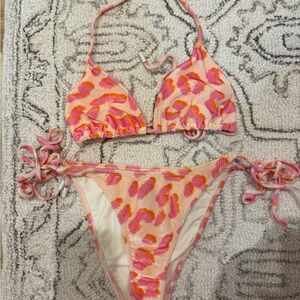 triangl swimwear Pink and Orange Leopard Tie-String Bikini
